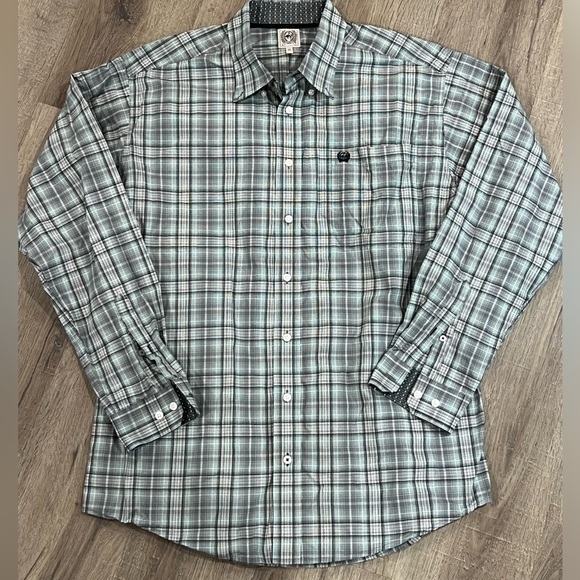CINCH Men’s Medium Longe Sleeve Logo Plaid Cowboy Western Pattern Cuff RG - Picture 2 of 11